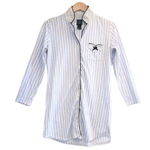 🌈 6/$60 Laura Ashley Long Sleeve Night Dress, Black/White/Blue, Small